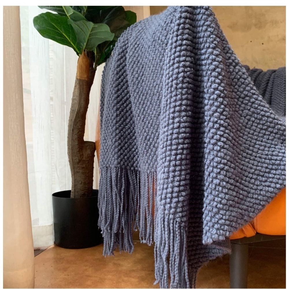 Grey Chic Minimalist Farmhouse Boho Throw Fringe Blanket for Patio/Living Room - Picture 3 of 16